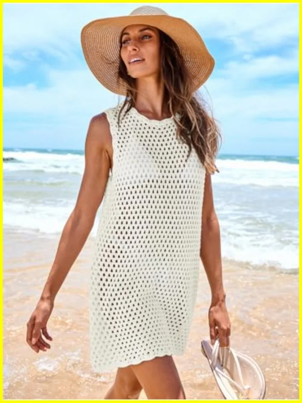 Sleeveless Knit Crochet Beach Dress Swimsuit Cover Up 100% Acrylic